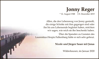 Traueranzeige von Jonny Reger von SYK