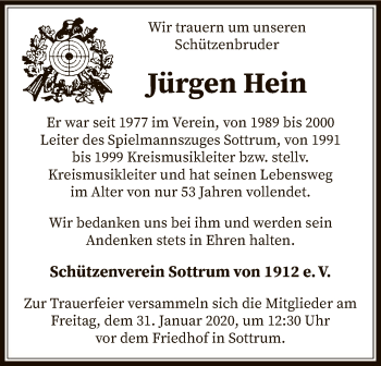 Traueranzeige von Jürgen Hein von SYK