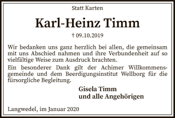 Traueranzeige von Karl-Heinz Timm von SYK