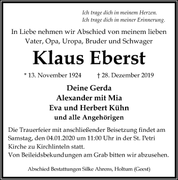 Traueranzeige von Klaus Eberst von SYK