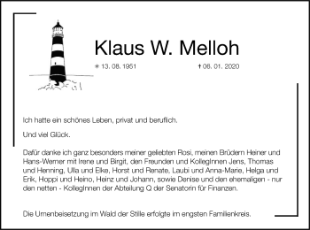 Traueranzeige von Klaus W. Melloh von SYK