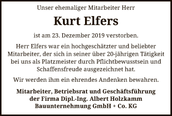 Traueranzeige von Kurt Elfers von SYK