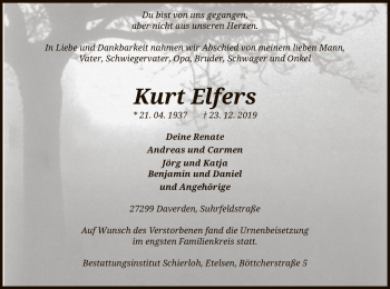 Traueranzeige von Kurt Elfers von SYK