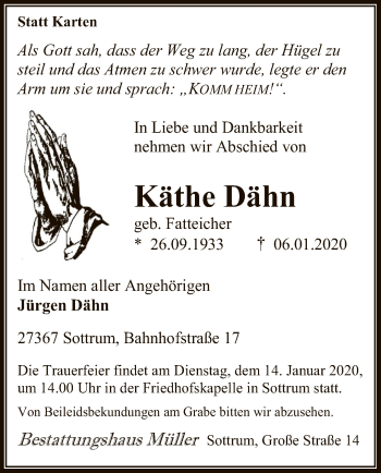 Traueranzeige von Käthe Dähn von SYK