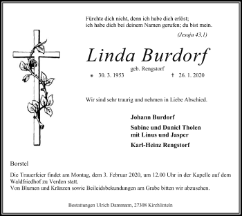 Traueranzeige von Linda Burdorf von SYK