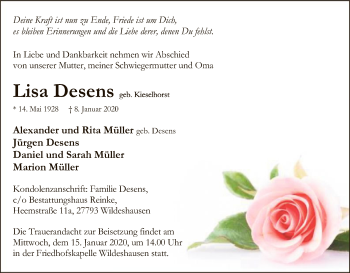 Traueranzeige von Lisa Desens von SYK