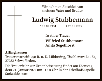 Traueranzeige von Ludwig Stubbemann von SYK