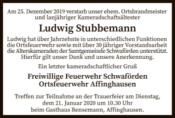 Traueranzeige von Ludwig Stubbemann von SYK