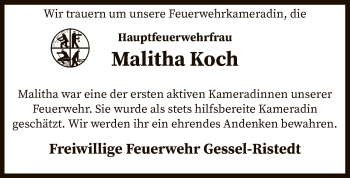 Traueranzeige von Malitha Koch von SYK