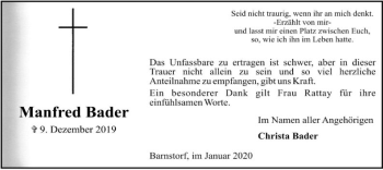Traueranzeige von Manfred Bader von SYK