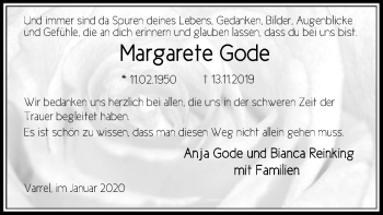 Traueranzeige von Margarete Gode von SYK