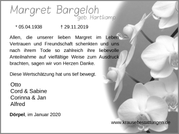 Traueranzeige von Margret Bargeloh von SYK