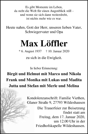 Traueranzeige von Max Löffler von SYK