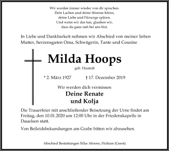 Traueranzeige von Milda Hoops von SYK