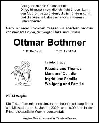 Traueranzeige von Ottmar Bothmer von SYK