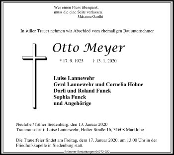 Traueranzeige von Otto Meyer von SYK