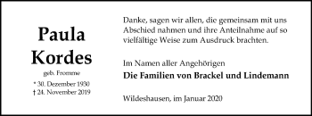 Traueranzeige von Paula Kordes von SYK