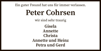 Traueranzeige von Peter Cohrsen von SYK