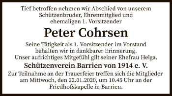 Traueranzeige von Peter Cohrsen von SYK