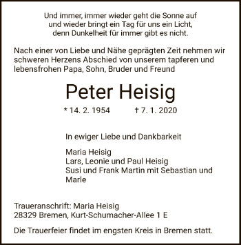 Traueranzeige von Peter Heisig von SYK