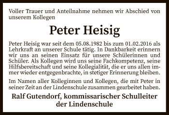 Traueranzeige von Peter Heisig von SYK