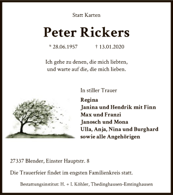 Traueranzeige von Peter Rickers von SYK