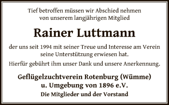 Traueranzeige von Rainer Luttmann von SYK