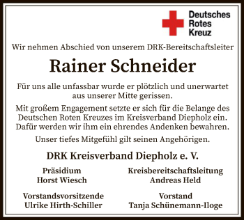 Traueranzeige von Rainer Schneider von SYK