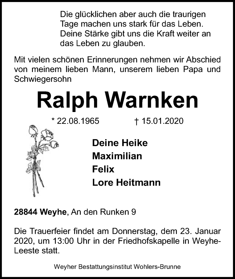  Traueranzeige für Ralph Warnken vom 18.01.2020 aus SYK