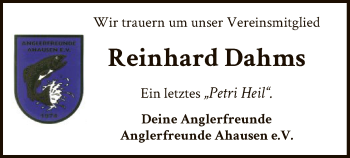 Traueranzeige von Reinhard Dahms von SYK