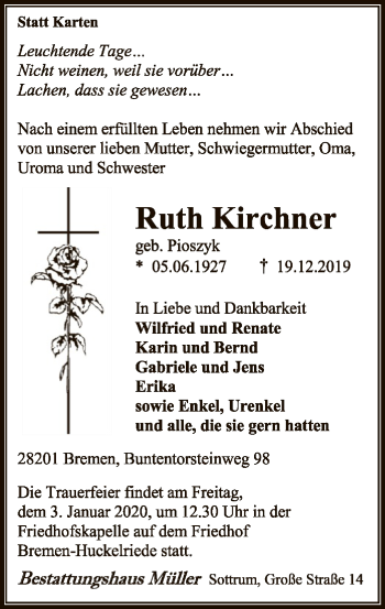 Traueranzeige von Ruth Kirchner von SYK