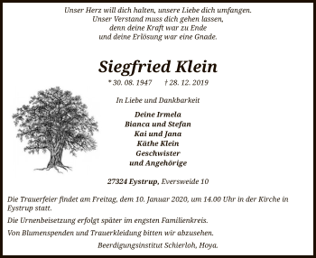 Traueranzeige von Siegfried Klein von SYK