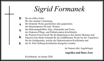 Traueranzeige von Sigrid Formanek von SYK