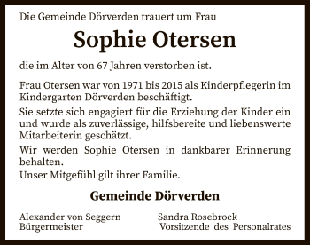 Traueranzeige von Sophie Otersen von SYK