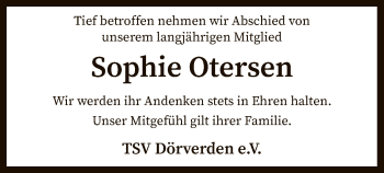 Traueranzeige von Sophie Otersen von SYK