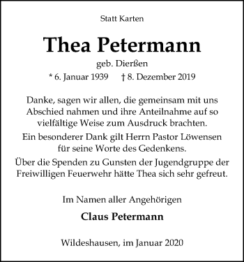 Traueranzeige von Thea Petermann von SYK