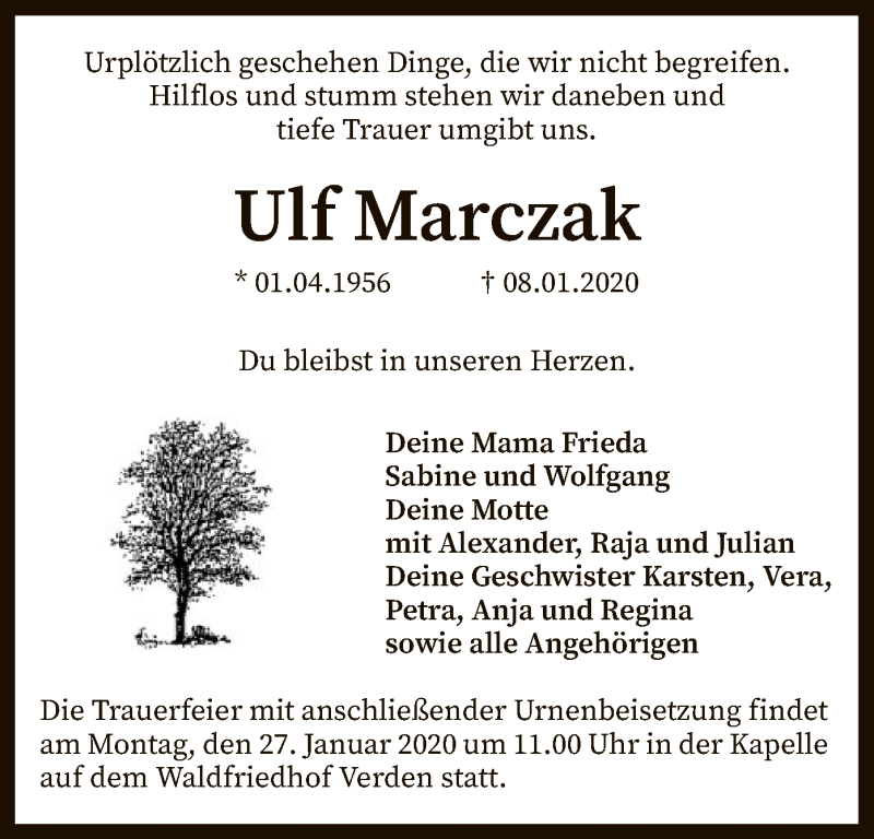  Traueranzeige für Ulf Marczak vom 22.01.2020 aus SYK