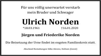 Traueranzeige von Ulrich Norden von SYK