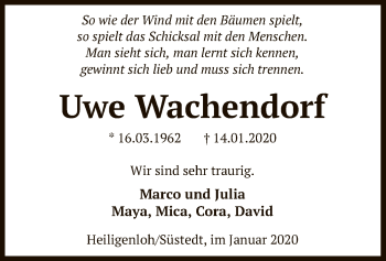 Traueranzeige von Uwe Wachendorf von SYK