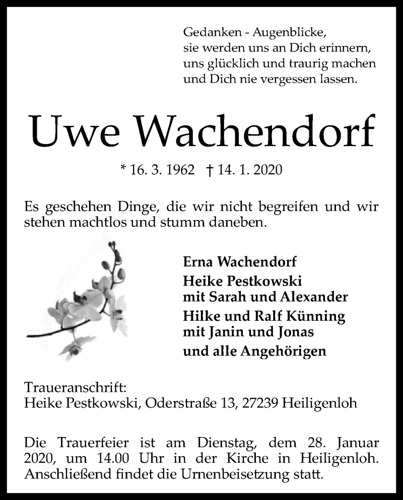  Traueranzeige für Uwe Wachendorf vom 22.01.2020 aus SYK