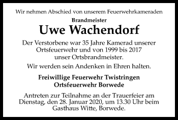 Traueranzeige von Uwe Wachendorf von SYK