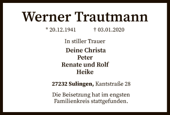 Traueranzeige von Werner Trautmann von SYK