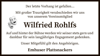 Traueranzeige von Wilfried Rohlfs von SYK