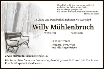 Traueranzeige von Willy Mühlenbruch von SYK