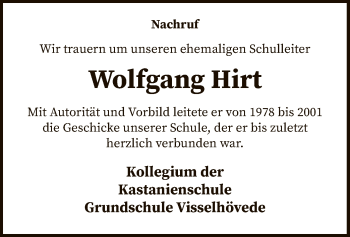 Traueranzeige von Wolfgang Hirt von SYK