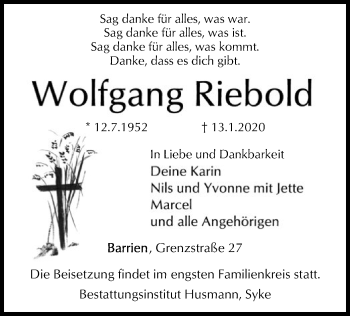 Traueranzeige von Wolfgang Riebold von SYK