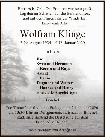 Traueranzeige von Wolfram Klinge von SYK