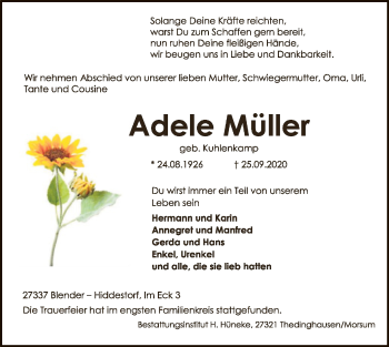 Traueranzeige von Adele Müller von SYK