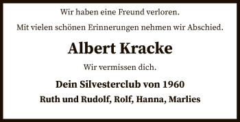 Traueranzeige von Albert Kracke von SYK