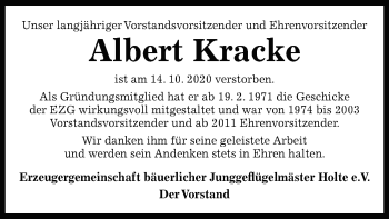 Traueranzeige von Albert Kracke von SYK